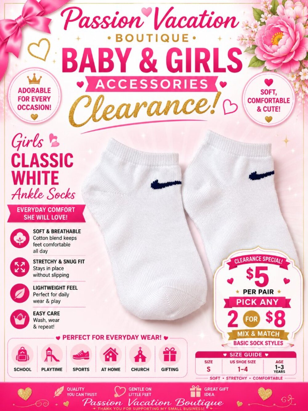 Nike Baby White Ankle Socks | Classic Logo Socks | 12–24 Months